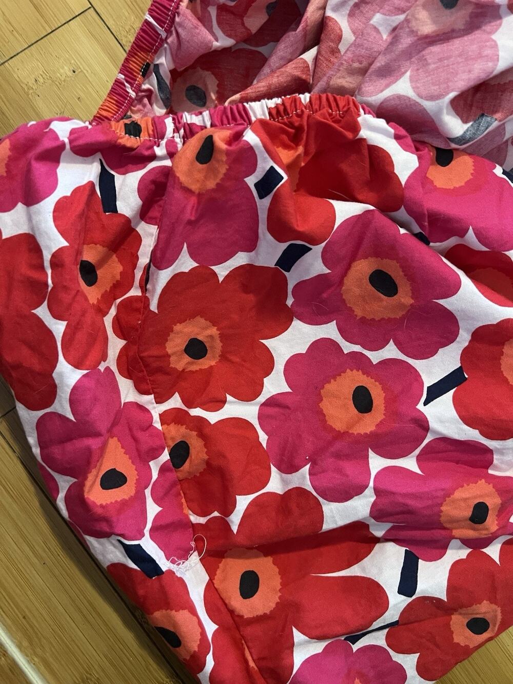 MARIMEKKO Pink Red Poppy MINI UNIKKO Print Maija Isola Full Fitted SHEET